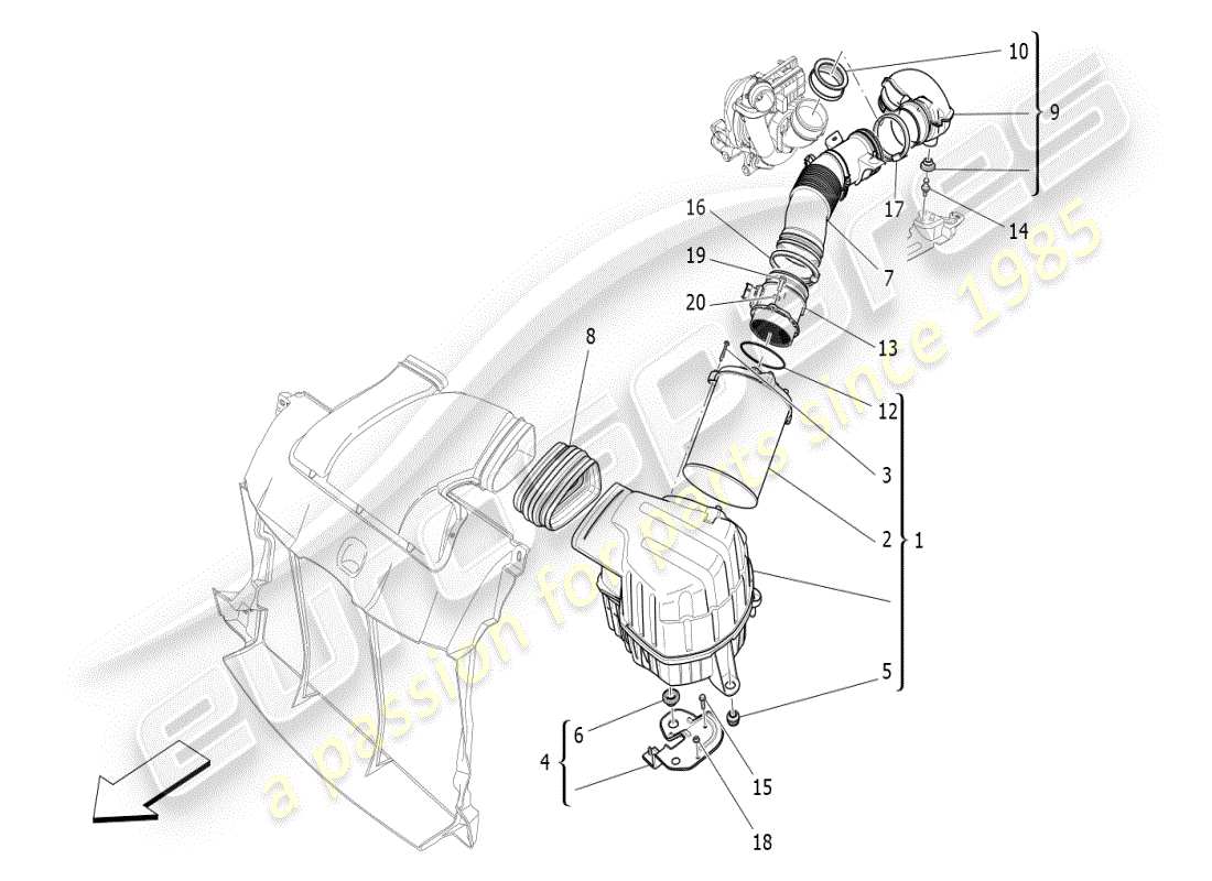 maserati ghibli (2021) filtro de aire, toma de aire y conductos diagrama de piezas
