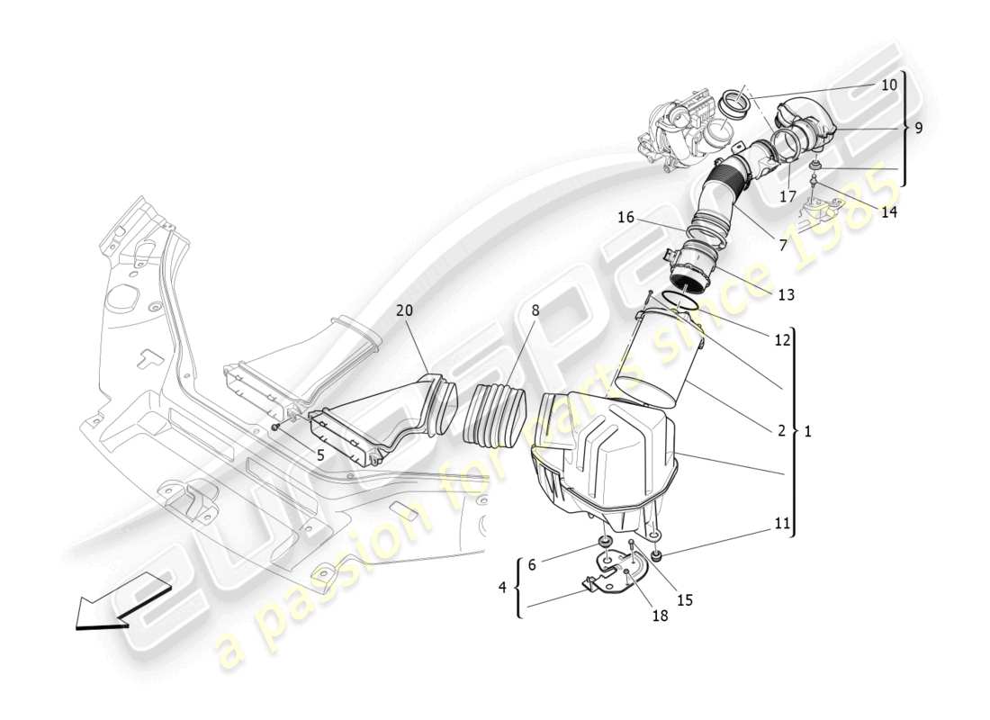 maserati levante (2020) filtro de aire, toma de aire y conductos diagrama de piezas