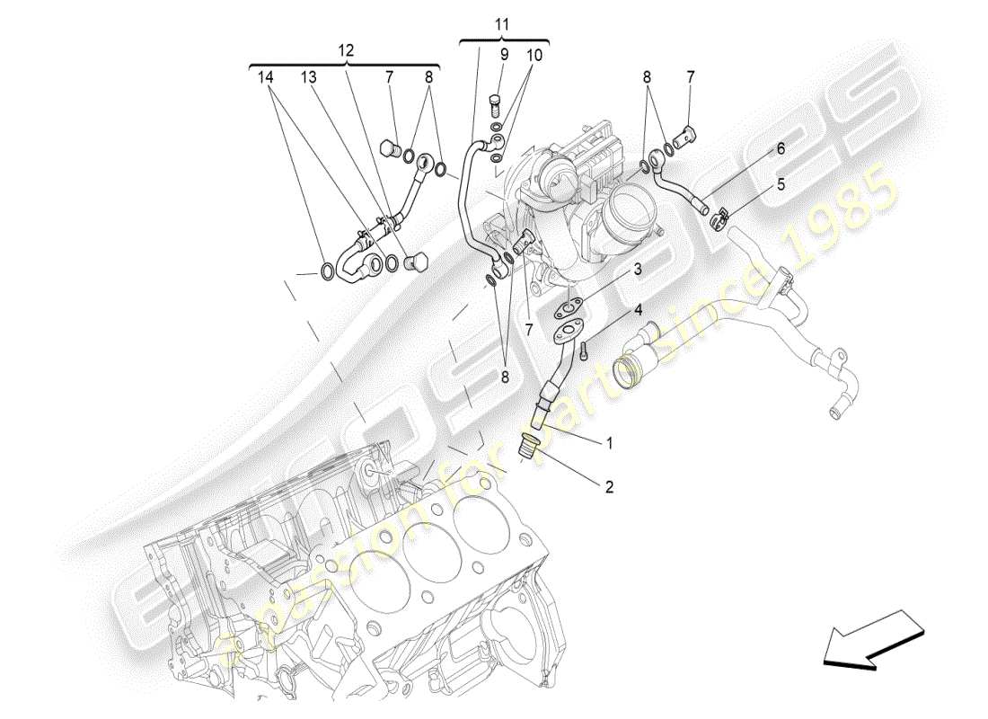 maserati ghibli (2021) sistema de turbocargación: lubricación y enfriamiento diagrama de piezas