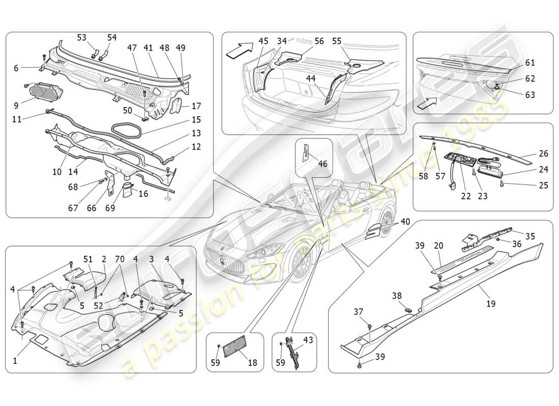 maserati grancabrio mc (2013) diagrama de piezas de escudos, molduras y paneles de cobertura