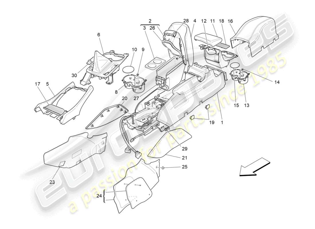 maserati grancabrio mc (2013) diagrama de piezas de la consola de accesorios y la consola central