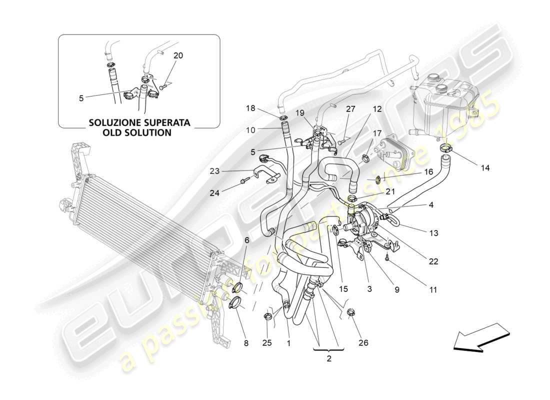 maserati levante tributo (2021) sistema de refrigeración: diagrama de piezas de nourice y líneas