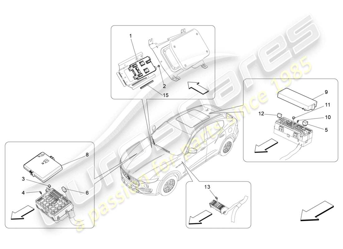 maserati levante tributo (2021) diagrama de piezas de relés, fusibles y cajas