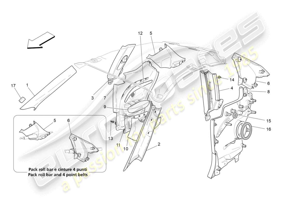 maserati granturismo mc stradale (2011) diagrama de piezas de paneles laterales y embellecedores del pilar b del compartimento de pasajeros