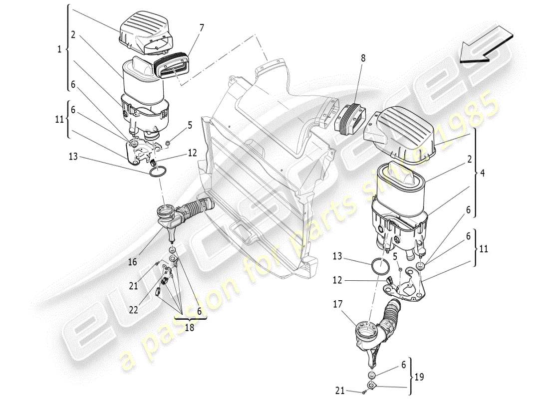 maserati ghibli (2021) filtro de aire, toma de aire y conductos diagrama de piezas