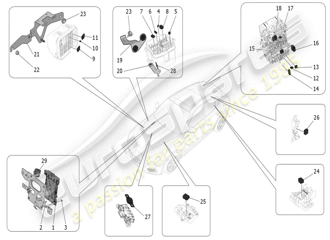 maserati grecale modena (2023) diagrama de piezas de relés, fusibles y cajas
