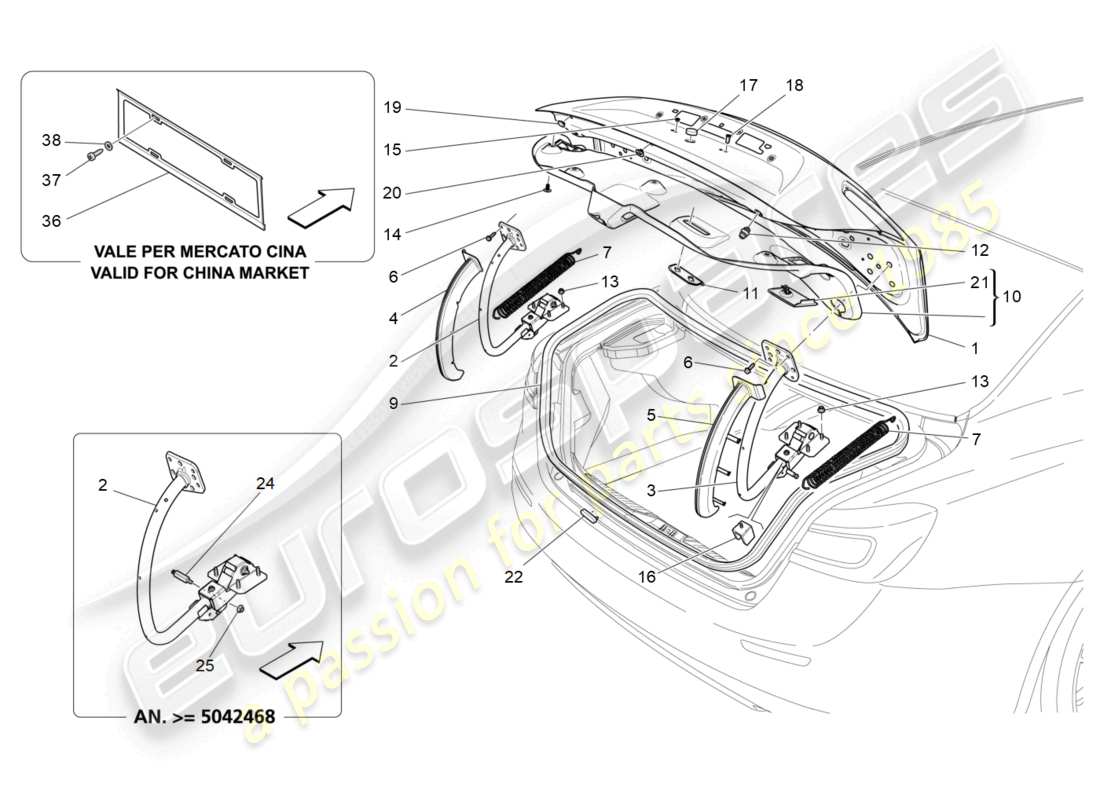 maserati ghibli fragment (2022) rear lid diagrama de piezas