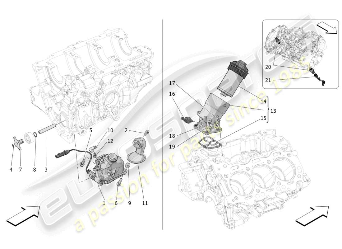 maserati grecale trofeo (2023) sistema de lubricación: diagrama de piezas de bomba y filtro