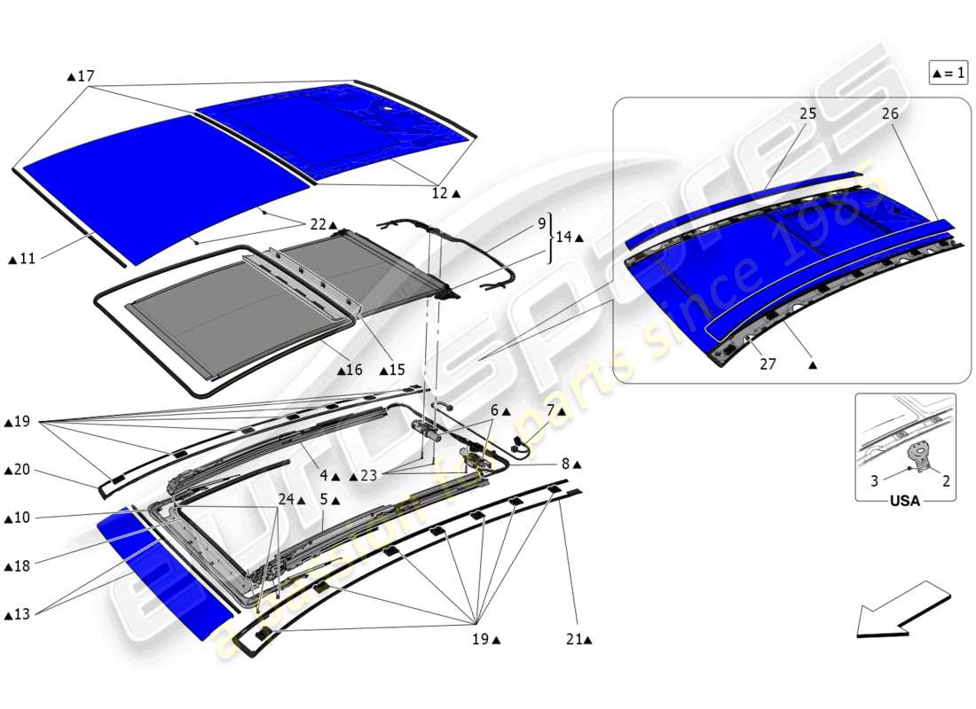 maserati grecale trofeo (2023) techo corredizo diagrama de piezas