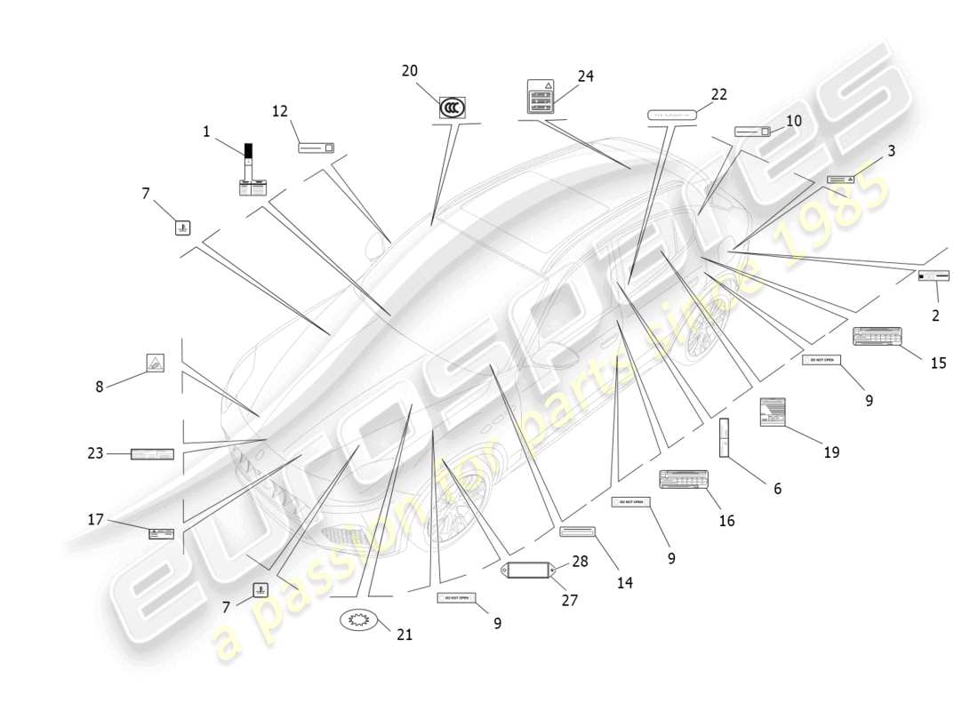 maserati grecale trofeo (2023) pegatinas y etiquetas diagrama de piezas