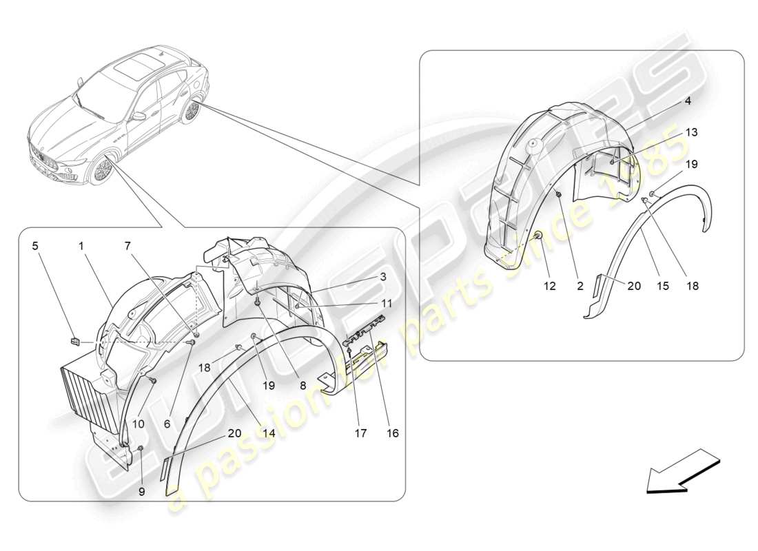 maserati levante trofeo (2020) diagrama de piezas de la timonera y las tapas