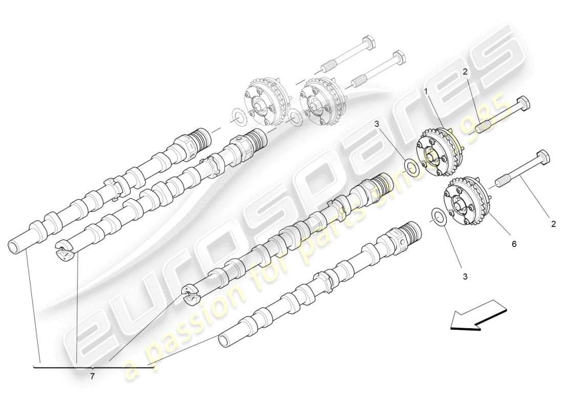 maserati levante trofeo (2020) diagrama de piezas de los árboles de levas de la culata izquierda