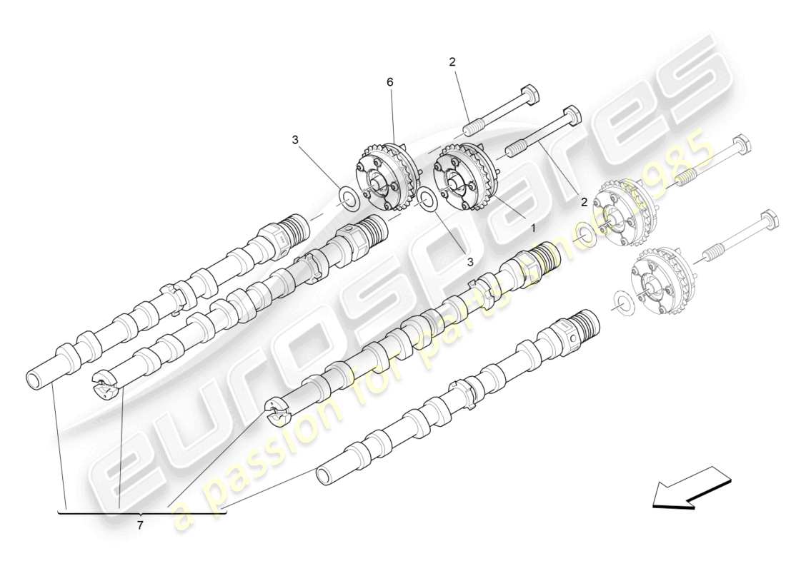 maserati levante trofeo (2020) diagrama de piezas de los árboles de levas de la culata del cilindro derecho