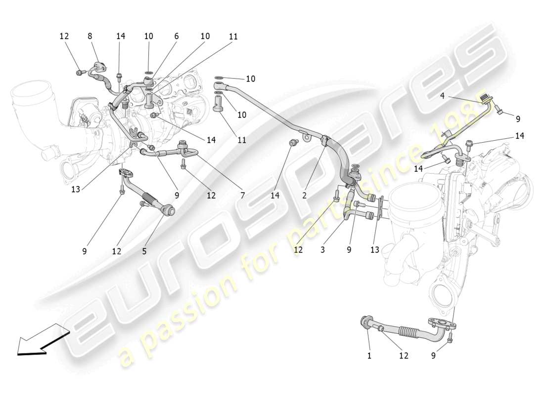 maserati grecale trofeo (2023) sistema de turboalimentación: lubricación y enfriamiento diagrama de piezas