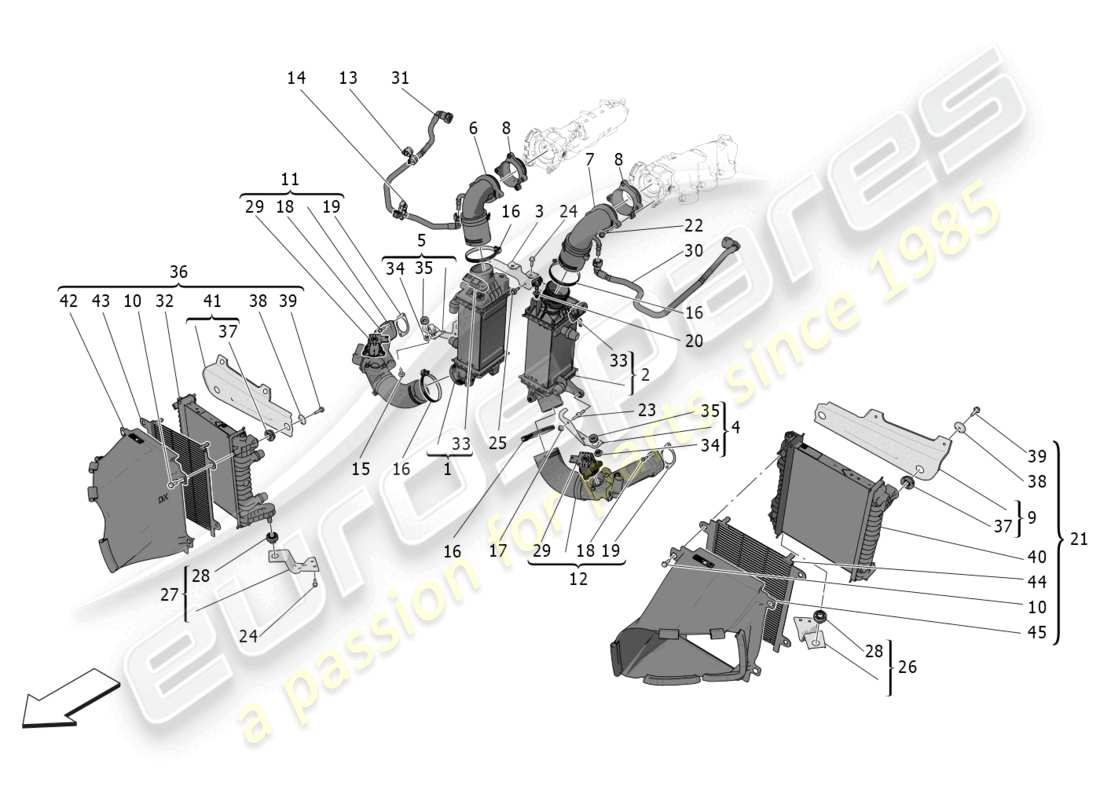 maserati grecale trofeo (2023) diagrama de piezas del sistema intercooler