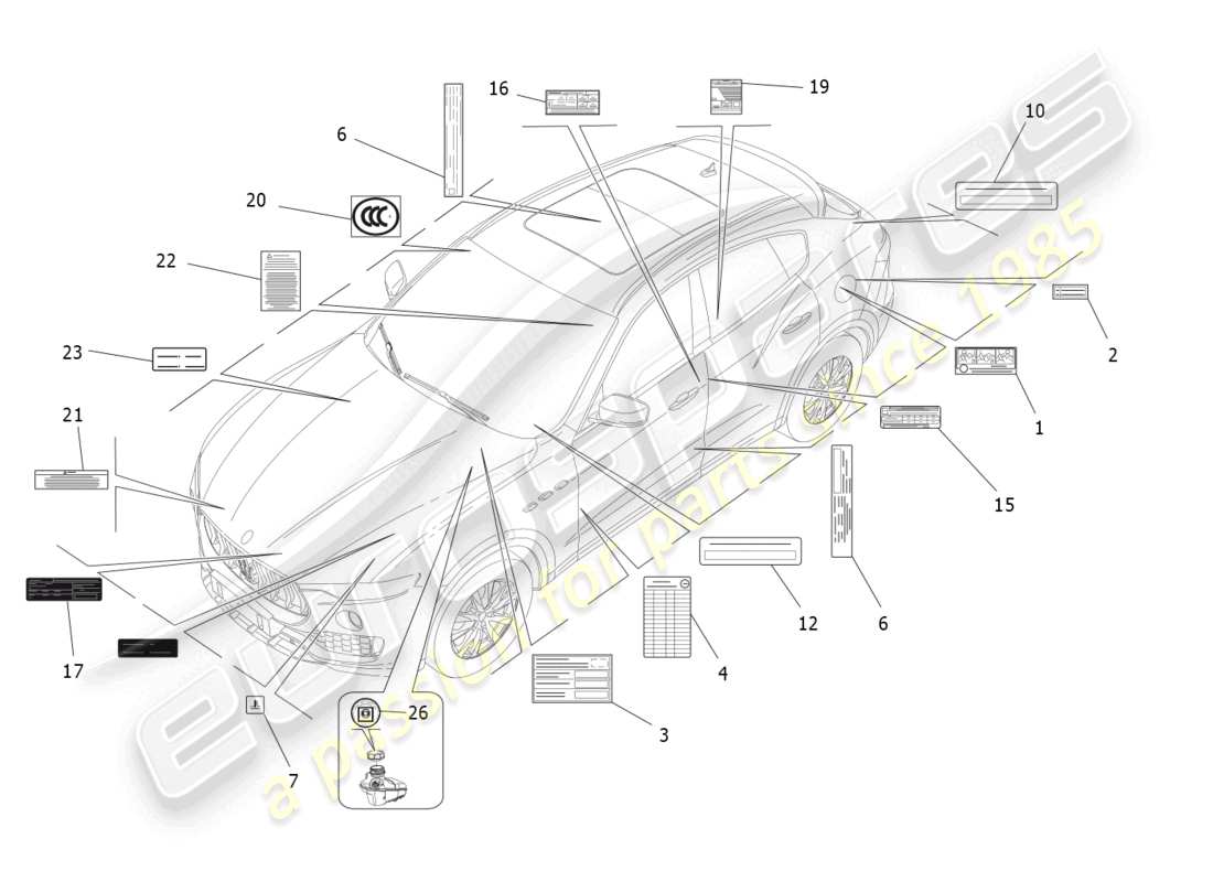 maserati levante modena s (2022) pegatinas y etiquetas diagrama de piezas
