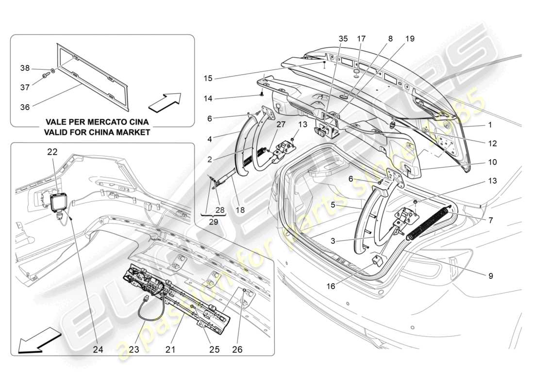 maserati quattroporte (2018) diagrama de piezas de la tapa trasera