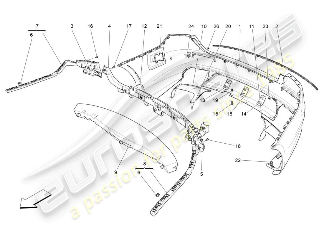 maserati quattroporte (2018) diagrama de piezas del parachoques trasero