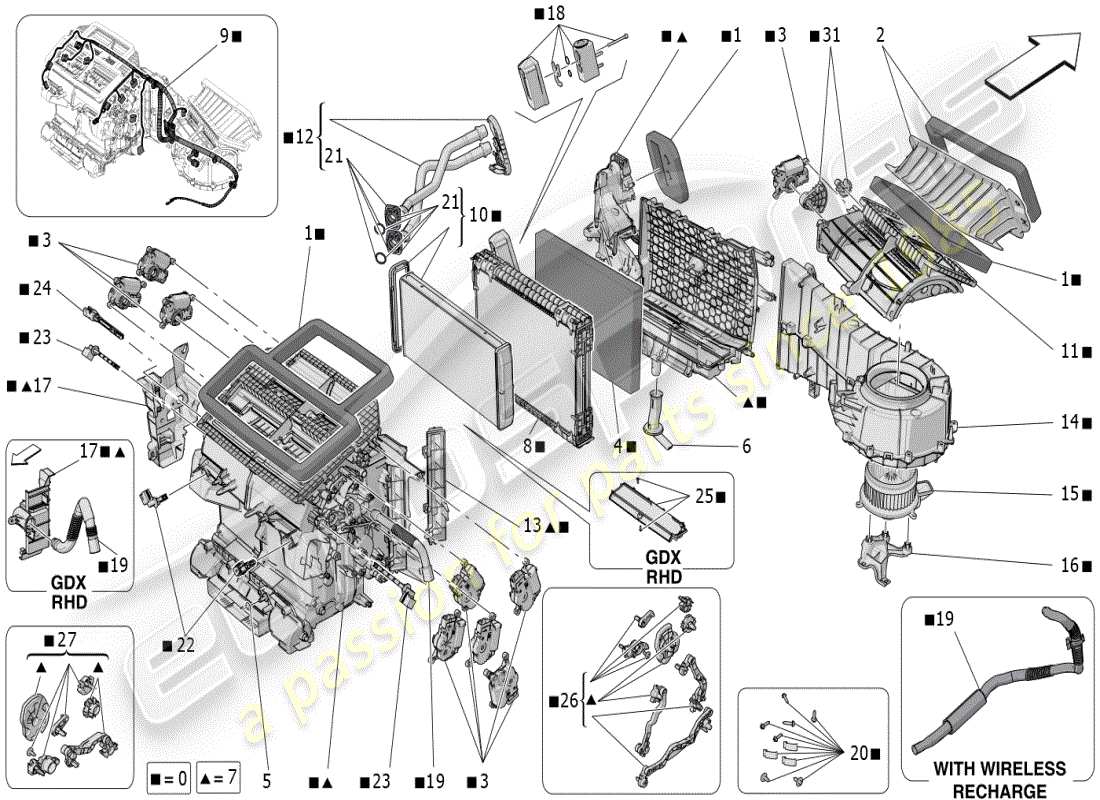 maserati grecale modena (2023) unidad de a/c: dispositivos del tablero diagrama de piezas
