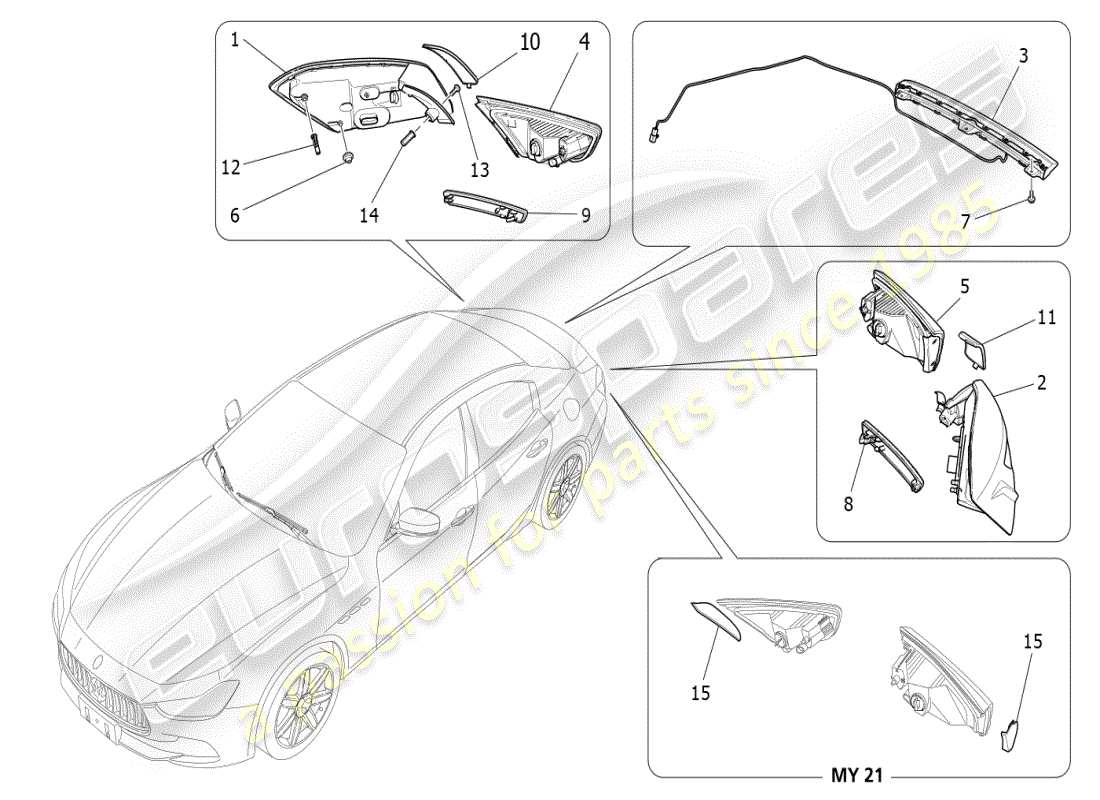 maserati ghibli (2020) grupos de luces traseras diagrama de piezas