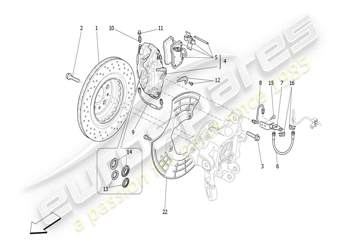 maserati ghibli (2021) diagrama de piezas de los dispositivos de frenado en las ruedas traseras