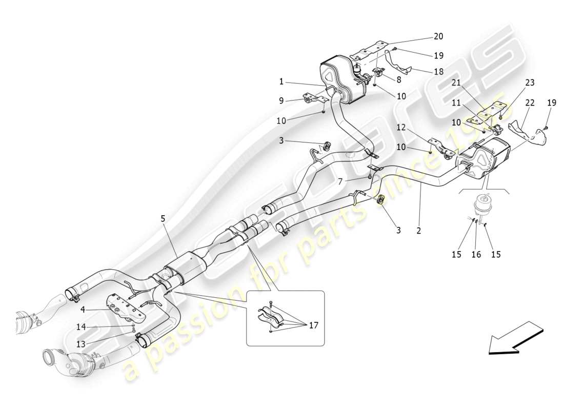 maserati levante modena (2022) diagrama de piezas de silenciadores