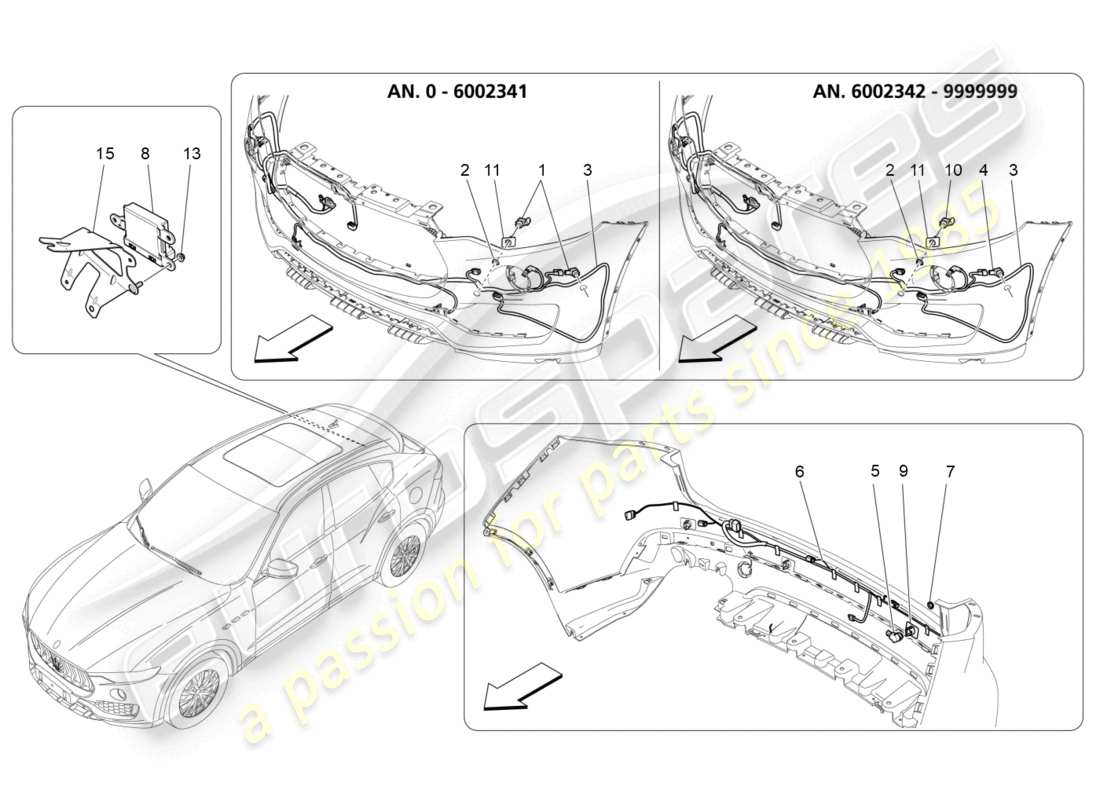 maserati levante modena (2022) sensores de aparcamiento diagrama de piezas