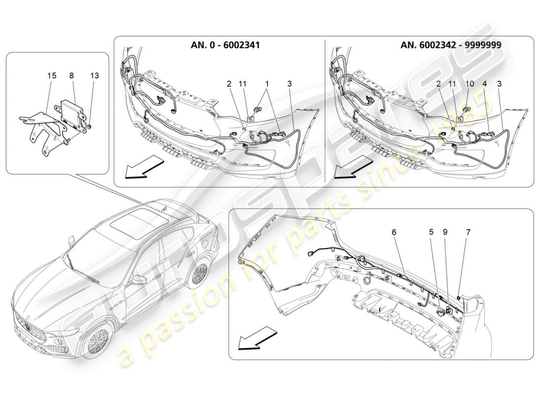 maserati levante modena (2022) diagrama de piezas de los sensores de estacionamiento