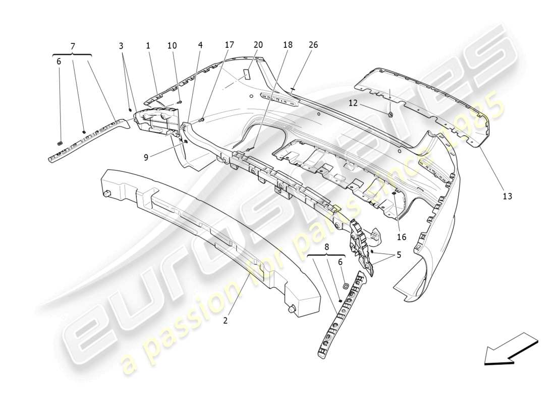 maserati ghibli fragment (2022) parachoques trasero diagrama de piezas
