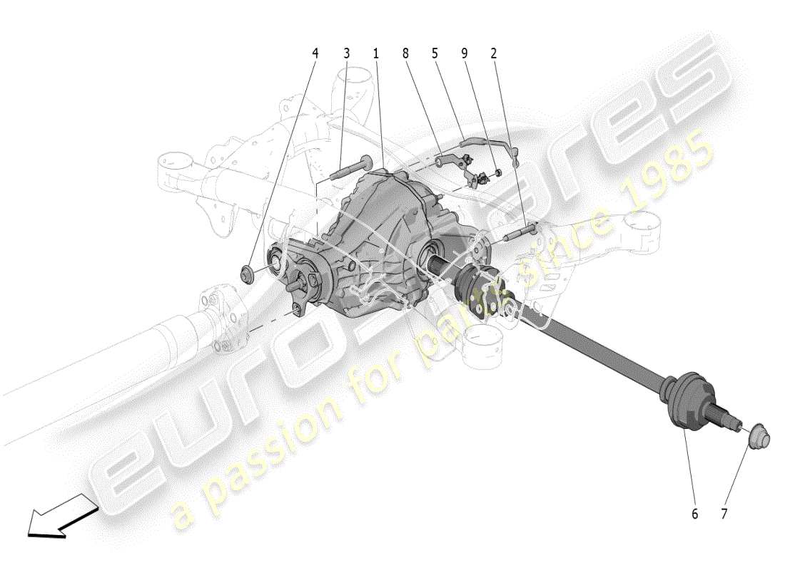 maserati grecale modena (2023) diagrama de piezas del diferencial y del eje trasero