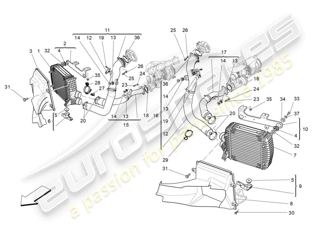 maserati quattroporte (2018) diagrama de piezas del sistema intercooler