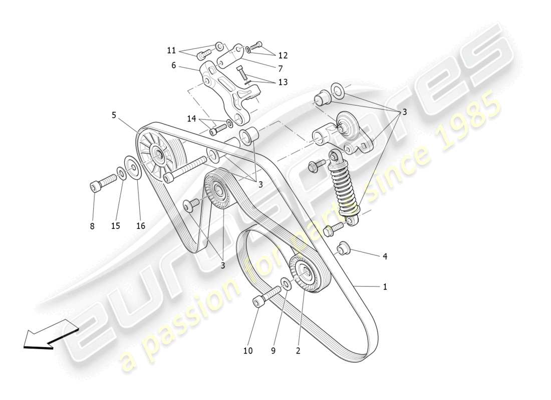 maserati levante gts (2020) correas de dispositivos auxiliares diagrama de piezas