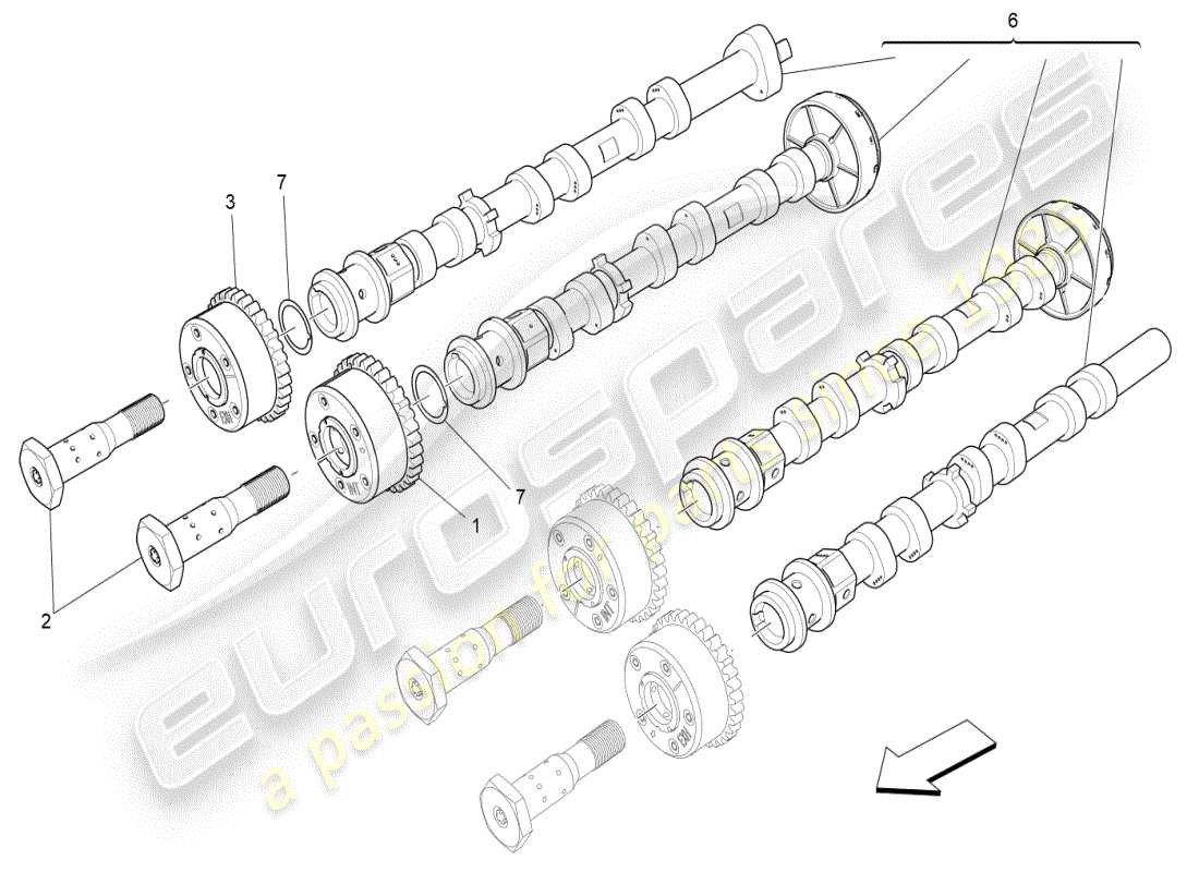 maserati ghibli (2020) árboles de levas de culata derecha diagrama de piezas