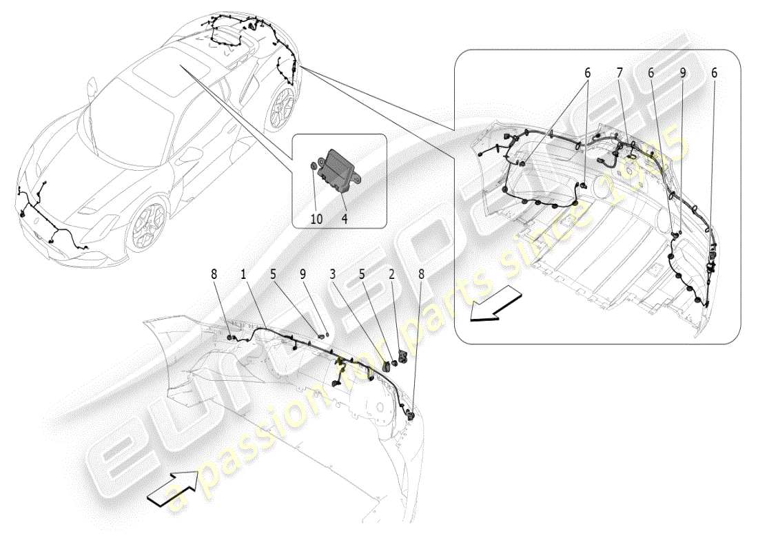 maserati mc20 (2024) diagrama de piezas de los sensores de estacionamiento