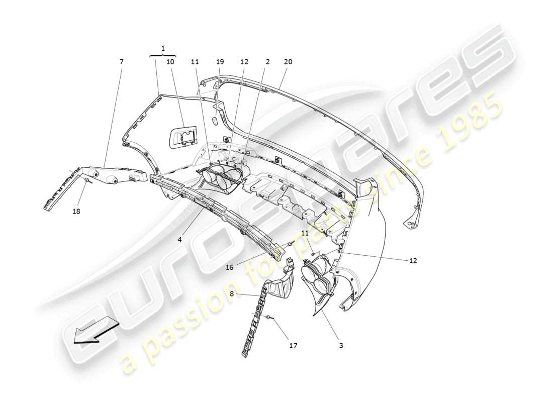 maserati levante trofeo (2020) diagrama de piezas del parachoques trasero