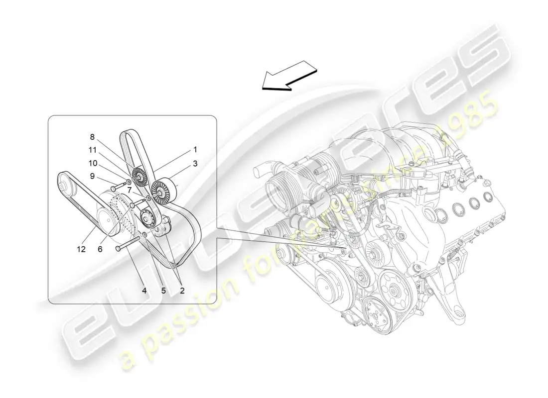 maserati granturismo (2016) correas de dispositivos auxiliares diagrama de piezas