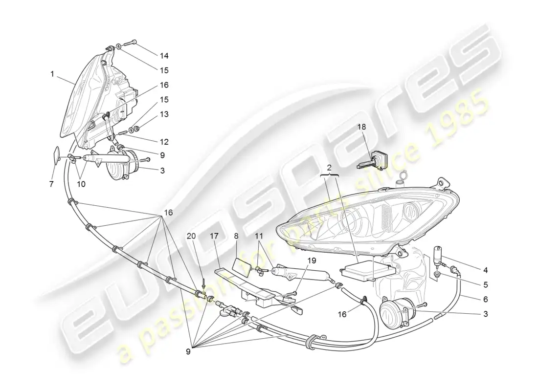 maserati granturismo (2008) grupos de faros diagrama de piezas