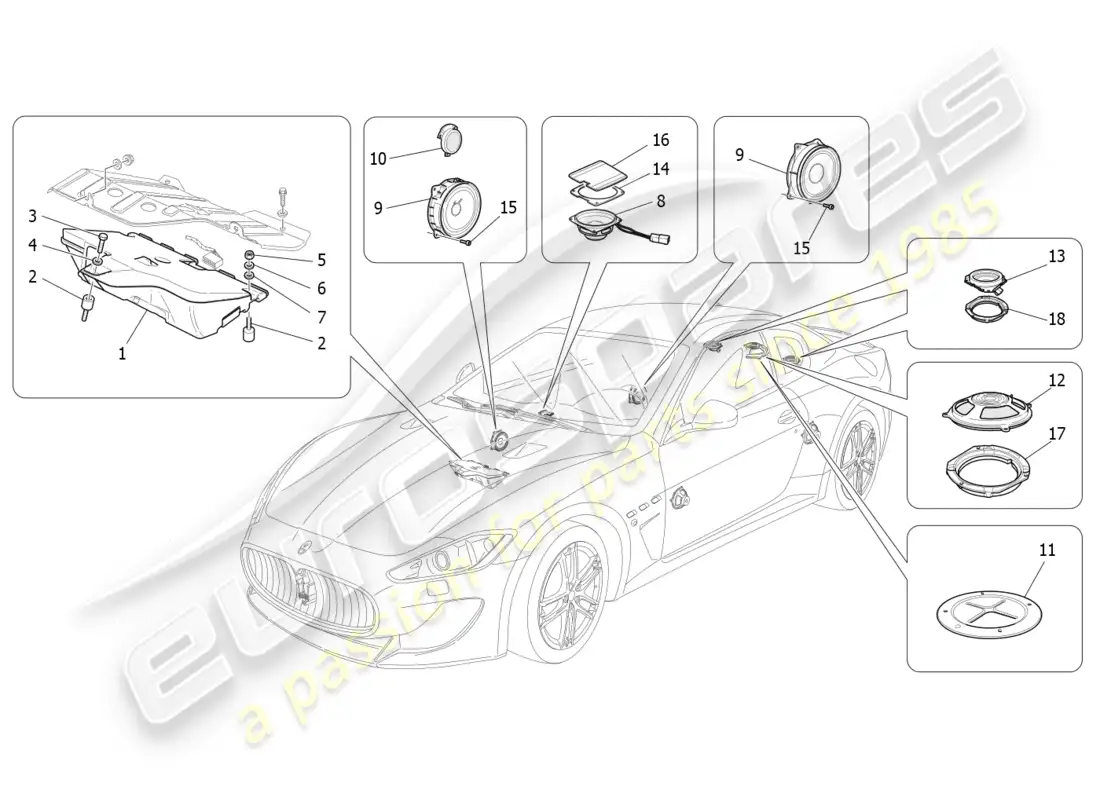 maserati qtp 3.0 tds v6 275hp (2015) diagrama de piezas del sistema de difusión de sonido