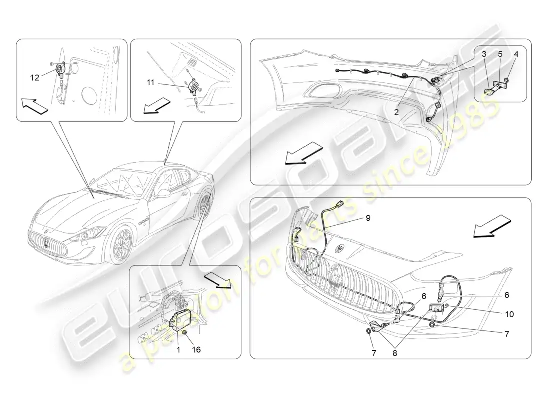 maserati granturismo s (2015) sensores de aparcamiento diagrama de piezas