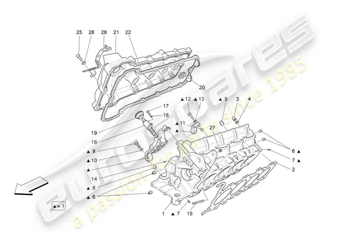 maserati granturismo s (2019) diagrama de piezas de la culata derecha