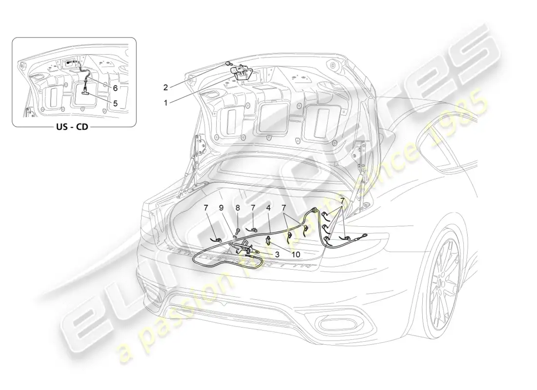 maserati granturismo s (2019) diagrama de piezas de control de apertura de la tapa trasera