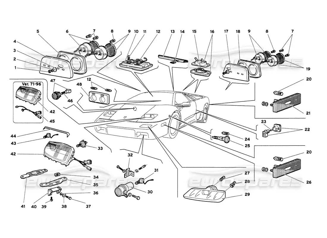 lamborghini diablo 6.0 (2001) luces diagrama de piezas