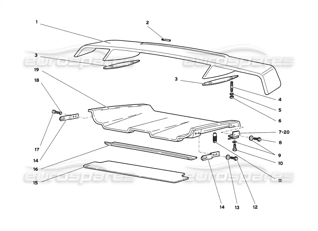 lamborghini diablo 6.0 (2001) capó trasero y alerón diagrama de piezas