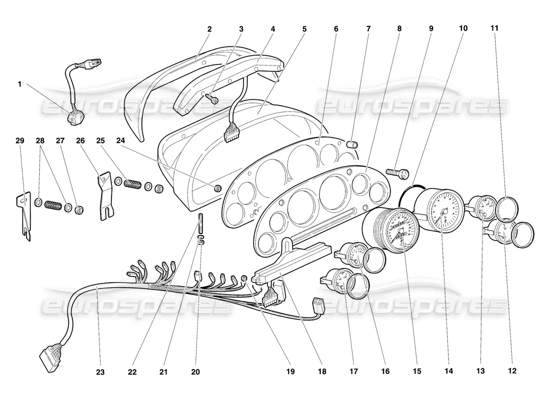 lamborghini diablo se30 (1995) instrumentos del tablero diagrama de piezas