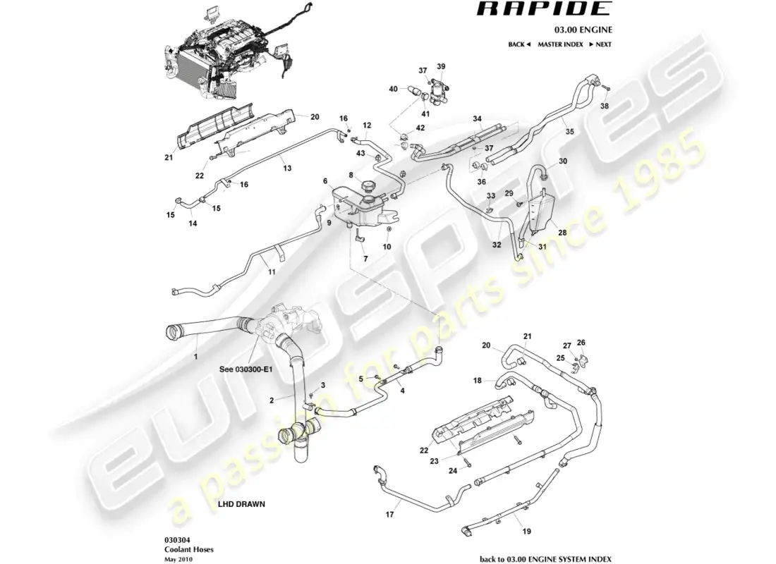 aston martin rapide (2012) depósito de refrigerante y mangueras diagrama de piezas