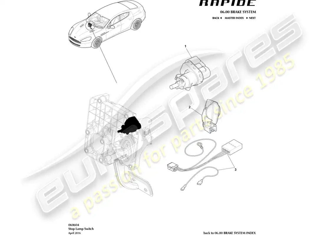 aston martin rapide (2014) interruptor de la lámpara de freno diagrama de piezas