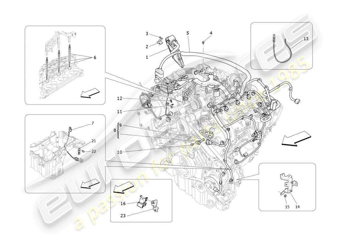 maserati levante (2018) control electrónico: diagrama de piezas de control de sincronización del motor y inyección