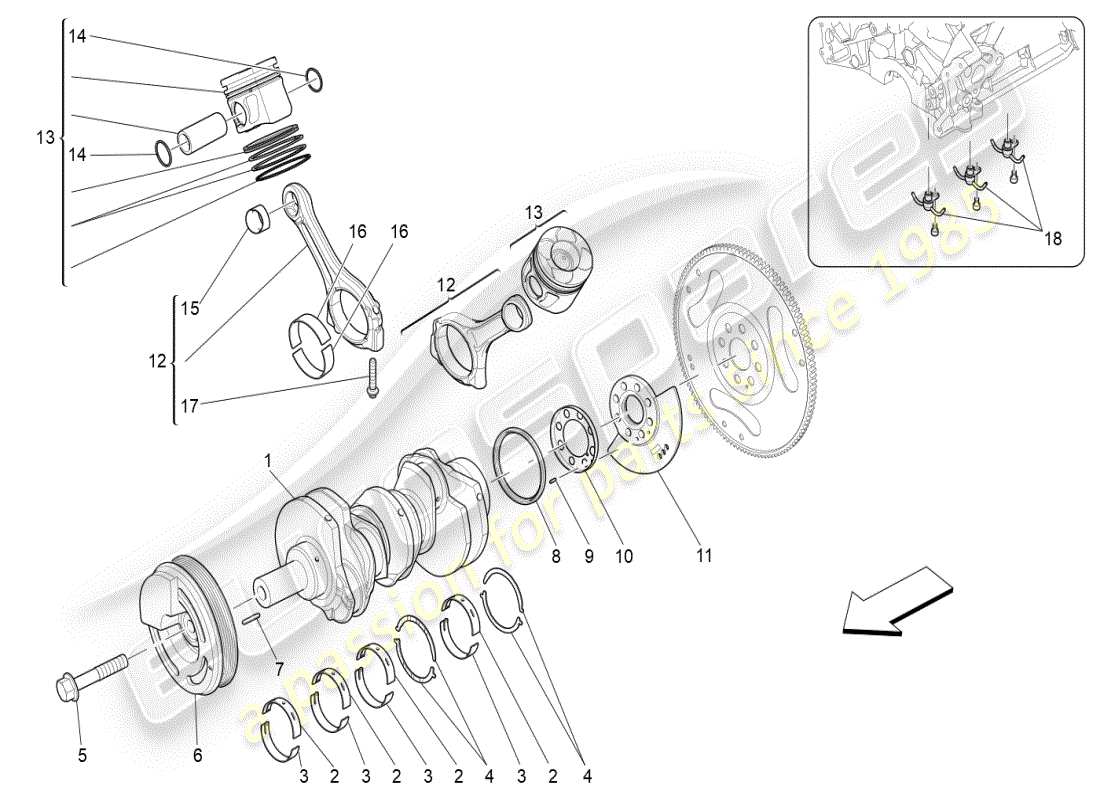 maserati ghibli (2021) diagrama de piezas del mecanismo de manivela