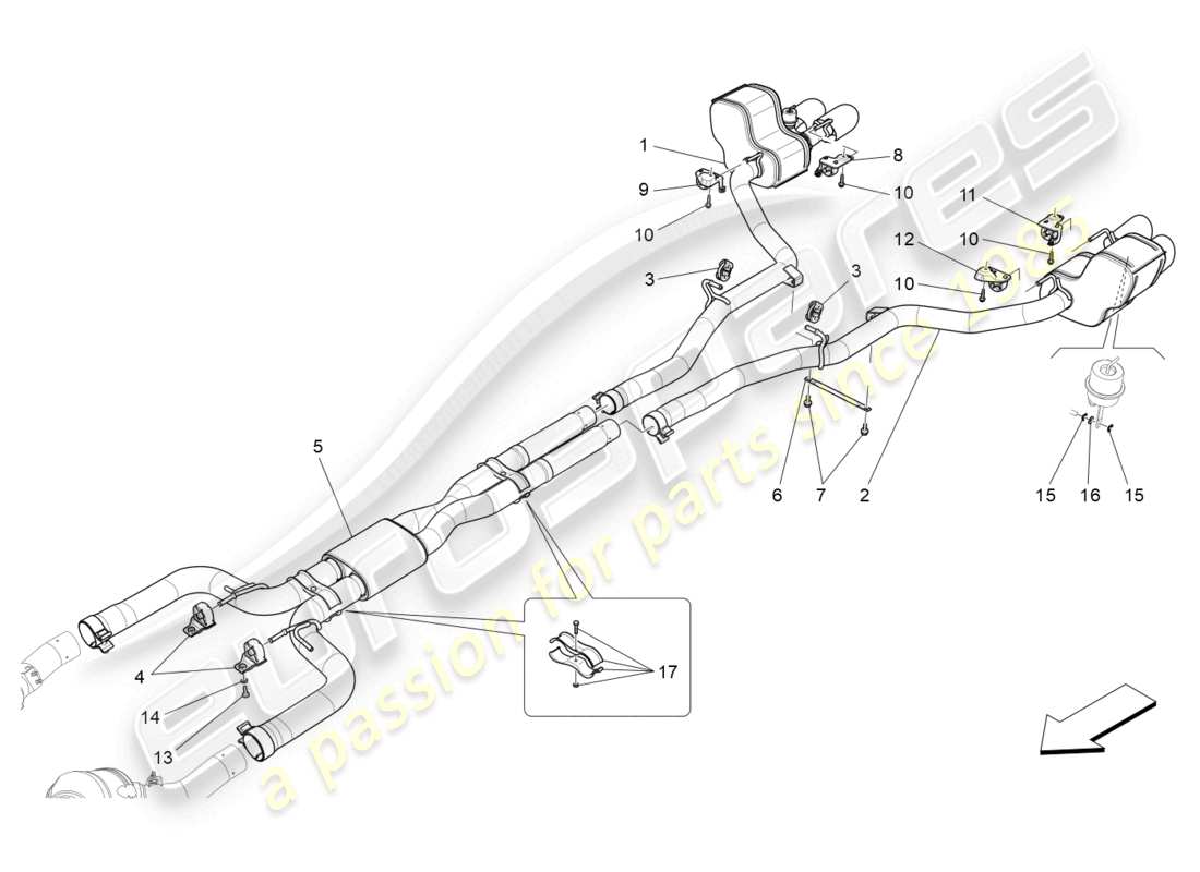maserati ghibli (2014) diagrama de piezas de silenciadores
