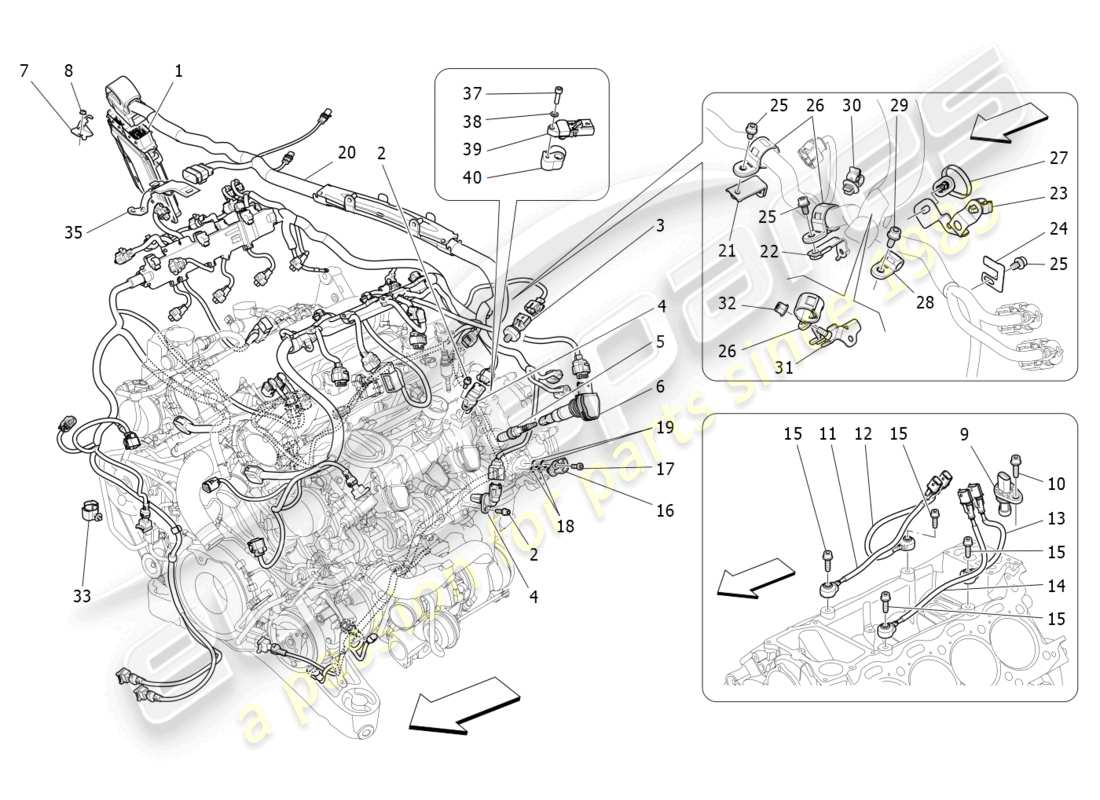maserati levante trofeo (2020) control electrónico: diagrama de piezas de control de sincronización del motor y inyección